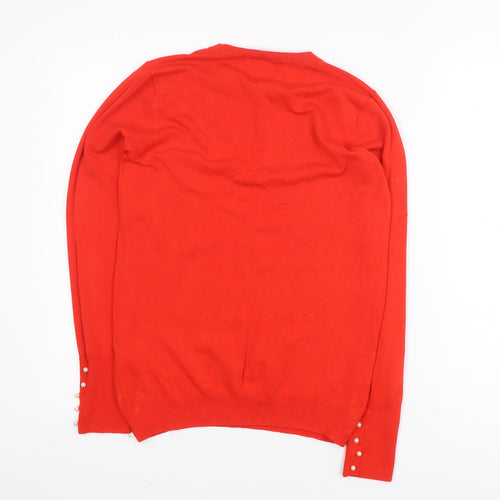 ZARA Women Red Knit Crew Neck Pullover Jumper Size 14