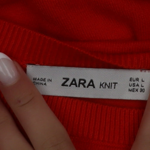 ZARA Women Red Knit Crew Neck Pullover Jumper Size 14