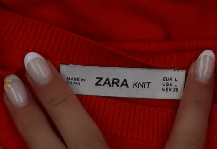ZARA Women Red Knit Crew Neck Pullover Jumper Size 14