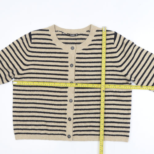 Dunnes Women Beige Stripe Knit Cardigan L Long Sleeve