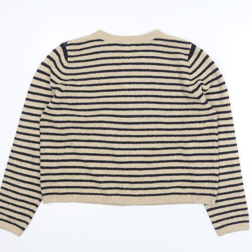 Dunnes Women Beige Stripe Knit Cardigan L Long Sleeve