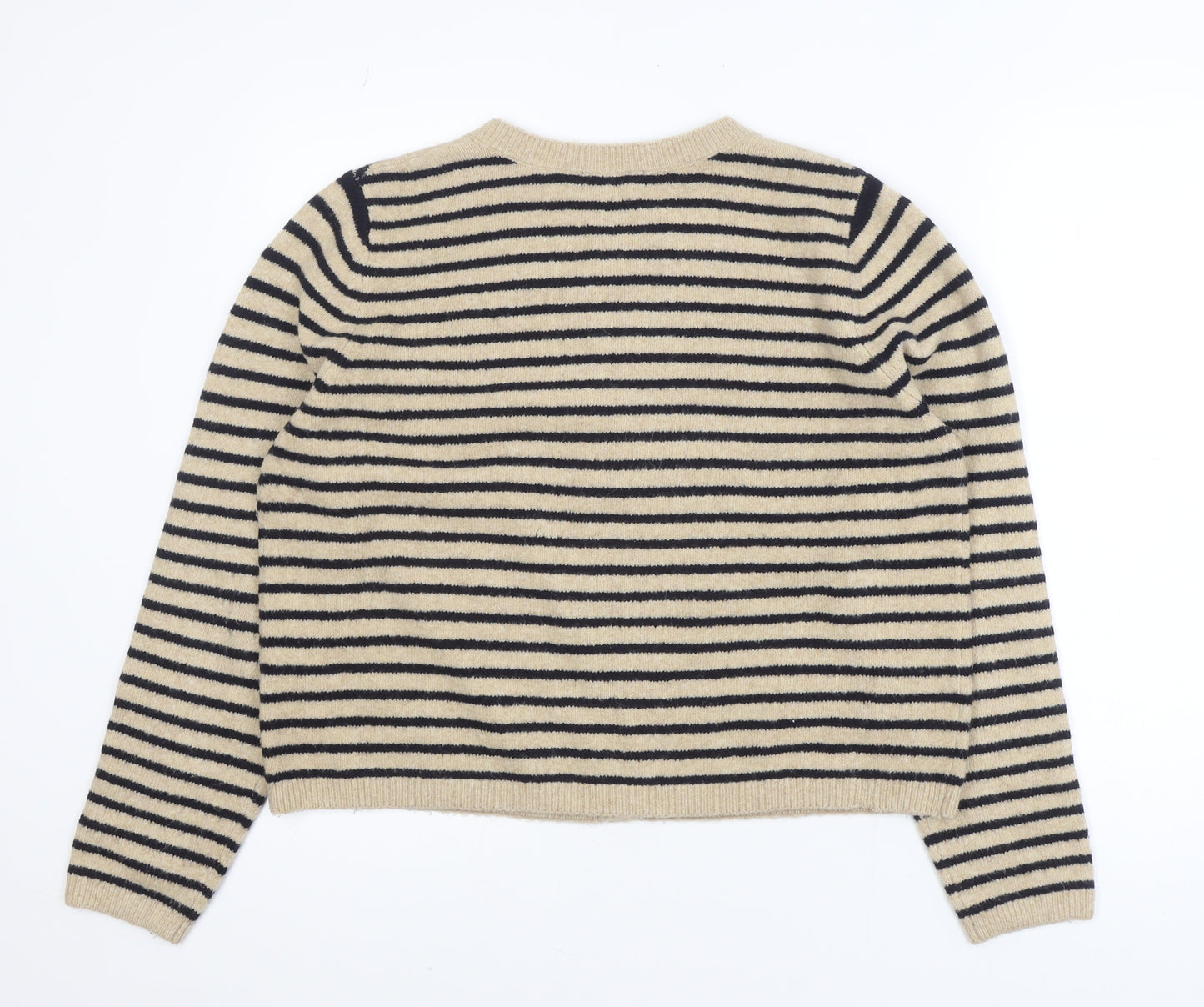 Dunnes Women Beige Stripe Knit Cardigan L Long Sleeve