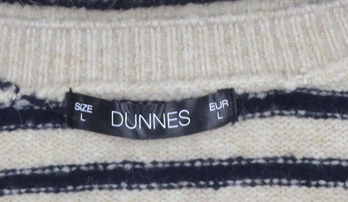 Dunnes Women Beige Stripe Knit Cardigan L Long Sleeve