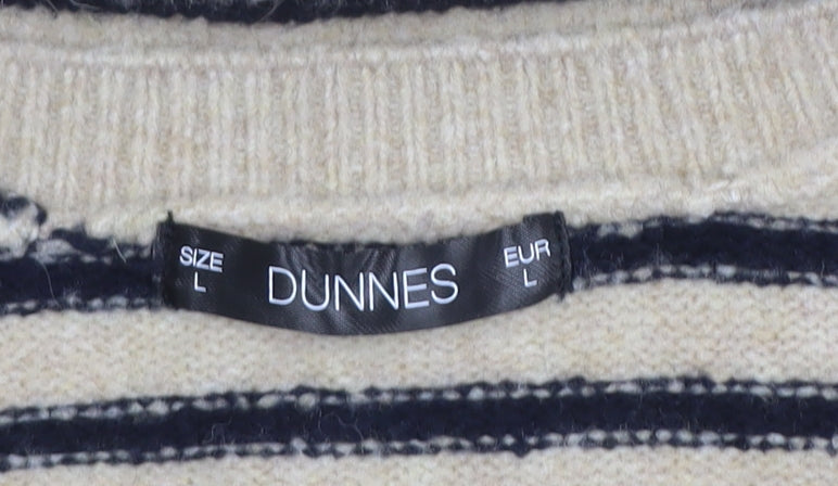 Dunnes Women Beige Stripe Knit Cardigan L Long Sleeve