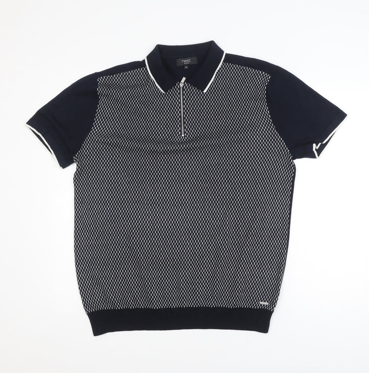 Next Men's Black 2XL Short Sleeve Zip Neck Polo Shirt