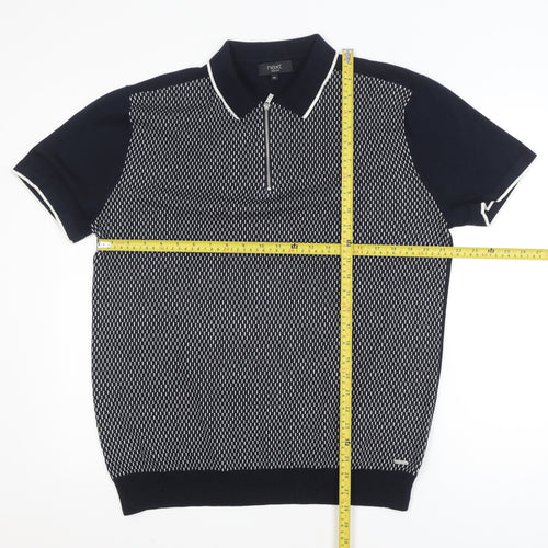 Next Men's Black 2XL Short Sleeve Zip Neck Polo Shirt