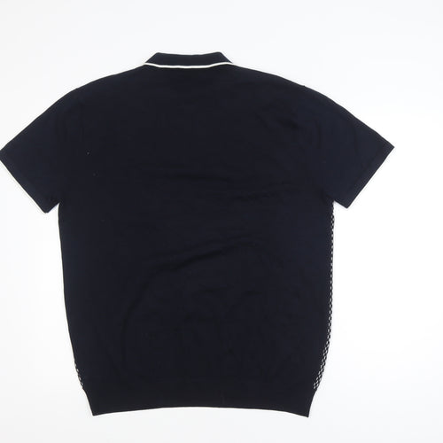 Next Men's Black 2XL Short Sleeve Zip Neck Polo Shirt