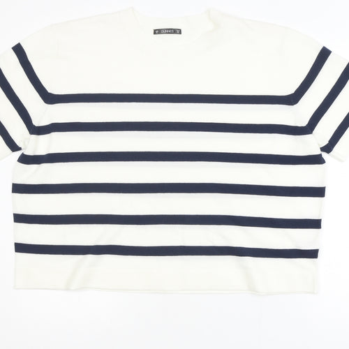 Dunnes Womens White Navy Stripe Short Sleeve Knit Jumper XL