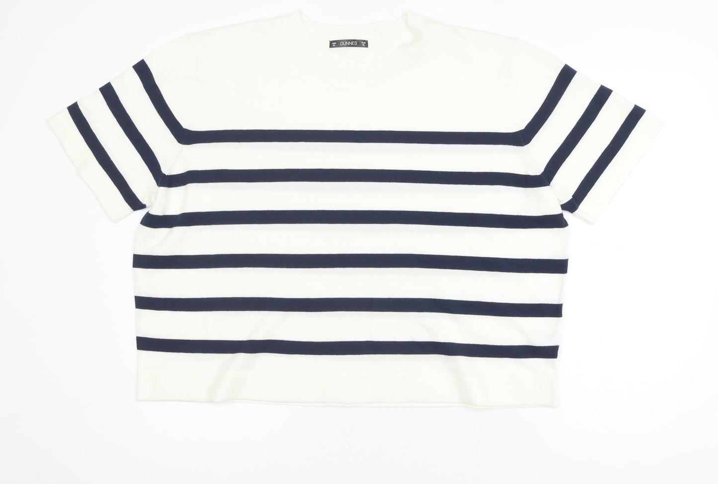 Dunnes Womens White Navy Stripe Short Sleeve Knit Jumper XL