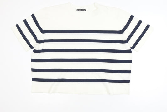 Dunnes Womens White Navy Stripe Short Sleeve Knit Jumper XL