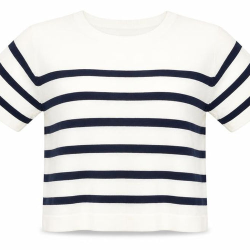 Dunnes Womens White Navy Stripe Short Sleeve Knit Jumper XL