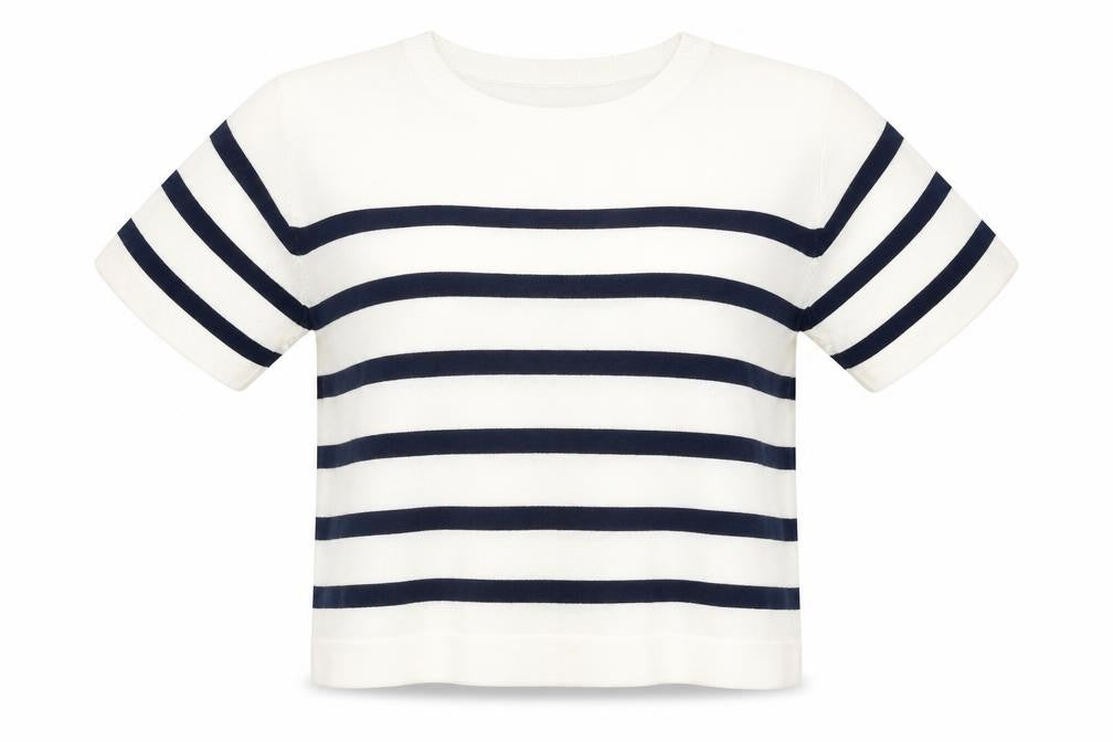 Dunnes Womens White Navy Stripe Short Sleeve Knit Jumper XL