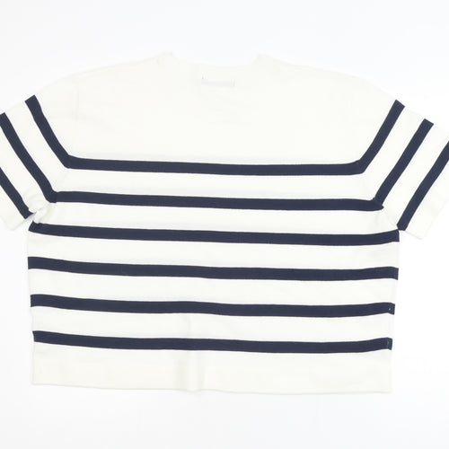 Dunnes Womens White Navy Stripe Short Sleeve Knit Jumper XL