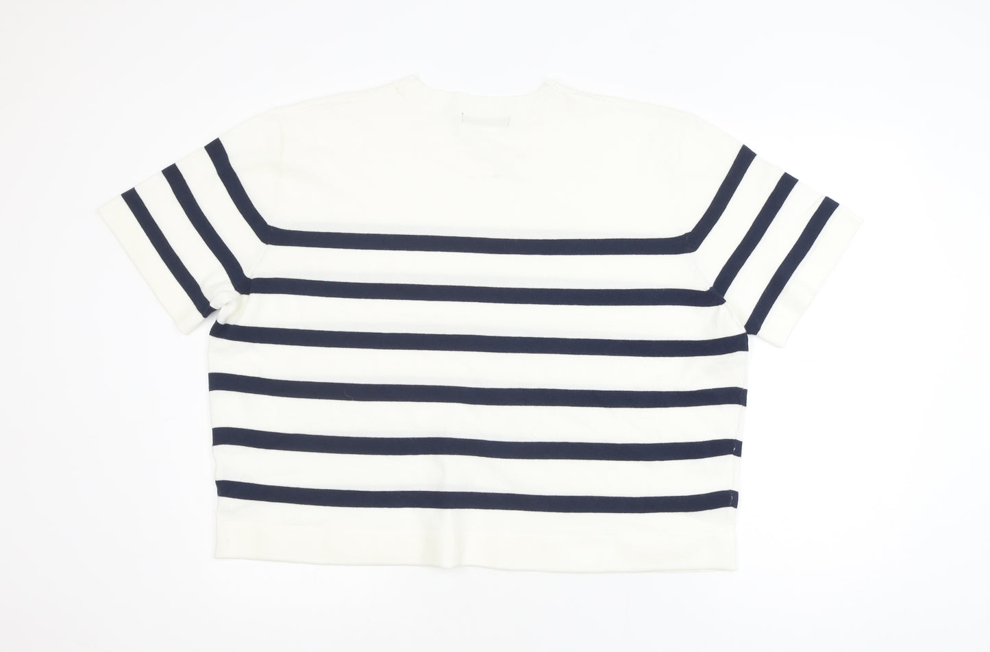 Dunnes Womens White Navy Stripe Short Sleeve Knit Jumper XL