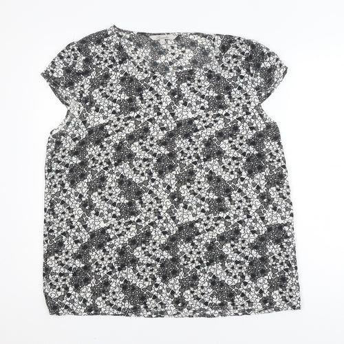 Peacocks Women's Black Heart Print Short Sleeve Blouse Size 16