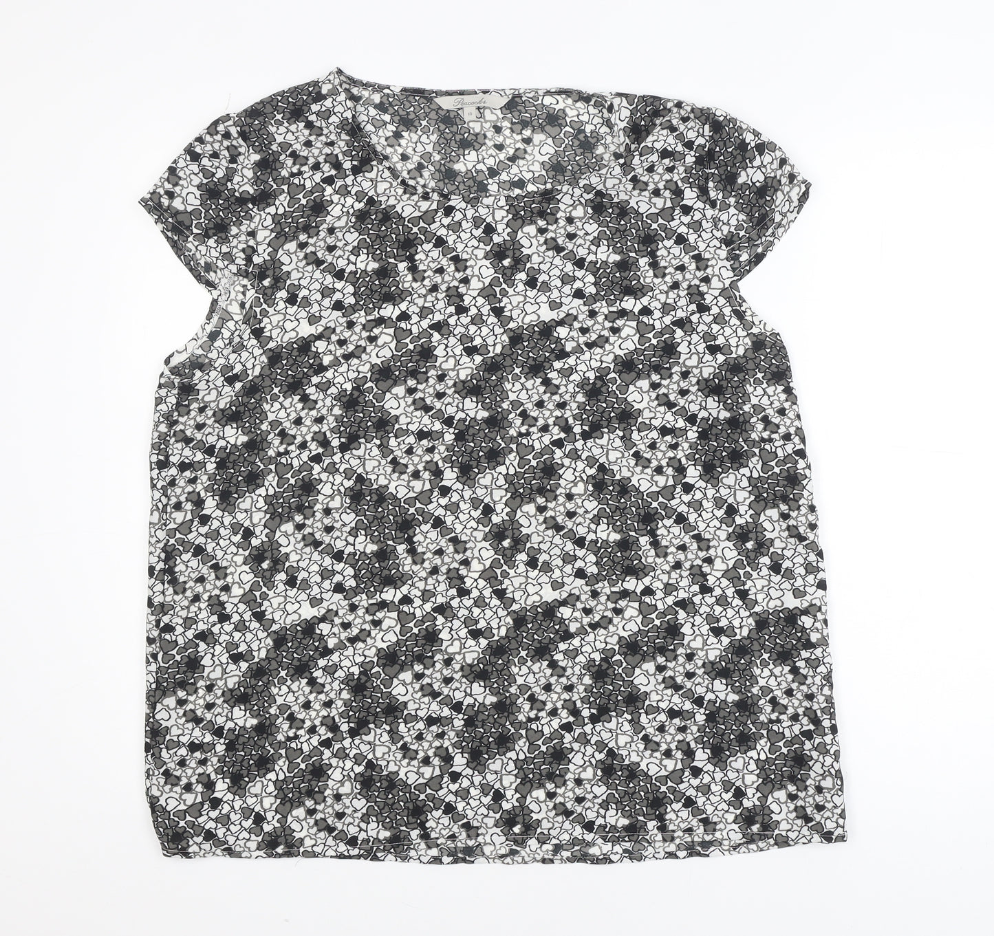 Peacocks Women's Black Heart Print Short Sleeve Blouse Size 16