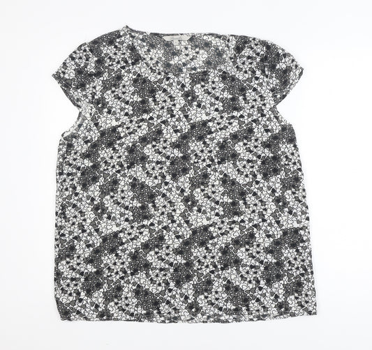 Peacocks Women's Black Heart Print Short Sleeve Blouse Size 16