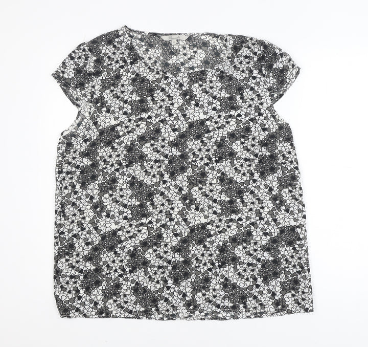 Peacocks Women's Black Heart Print Short Sleeve Blouse Size 16