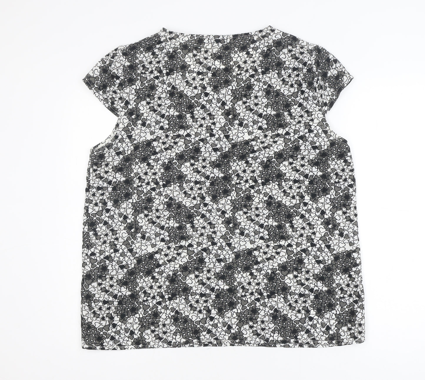 Peacocks Women's Black Heart Print Short Sleeve Blouse Size 16