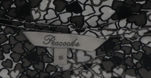 Peacocks Women's Black Heart Print Short Sleeve Blouse Size 16
