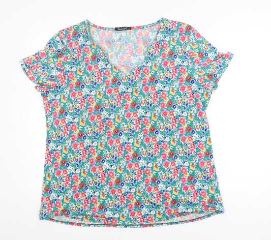 Twist Women’s Multicoloured Floral V-Neck Short Sleeve Top Size 16