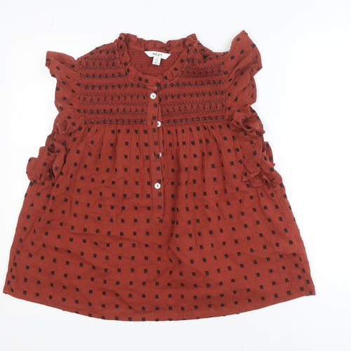 Next Women's Brown Smocked Ruffle Tunic Blouse UK 10