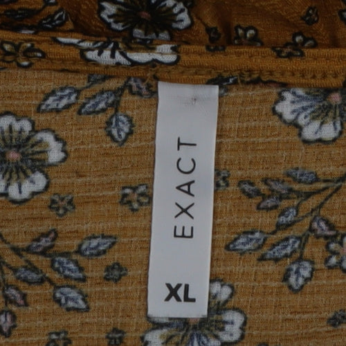 EXACT Womens Yellow Floral Tunic Blouse XL Short Sleeve V-Neck