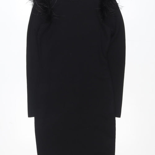 J&H Fashion Women Black L/XL Bodycon Feather Knit Party Dress