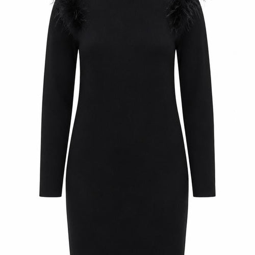 J&H Fashion Women Black L/XL Bodycon Feather Knit Party Dress