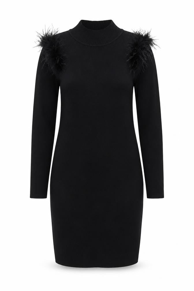 J&H Fashion Women Black L/XL Bodycon Feather Knit Party Dress