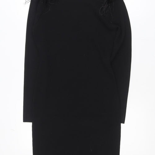 J&H Fashion Women Black L/XL Bodycon Feather Knit Party Dress