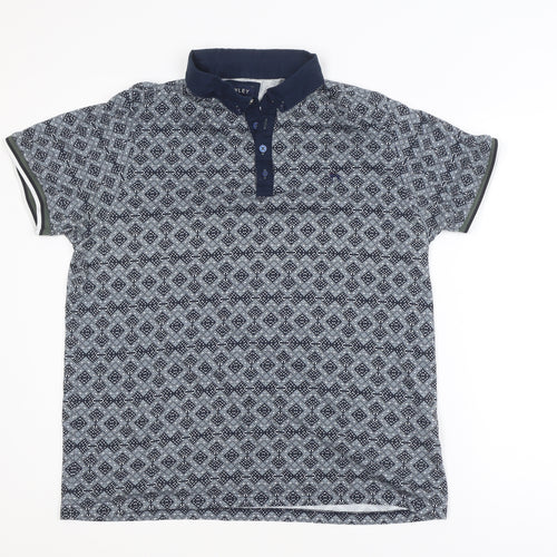 Bewley & Ritch Men's Blue Geometric 3XL Cotton Polo Shirt
