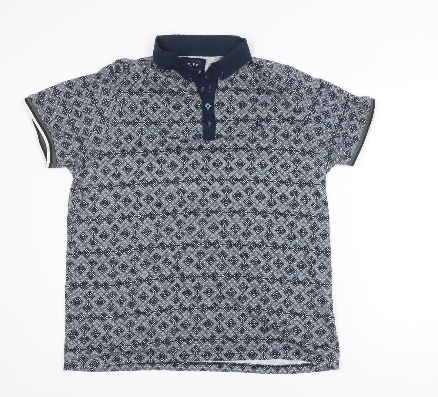 Bewley & Ritch Men's Blue Geometric 3XL Cotton Polo Shirt