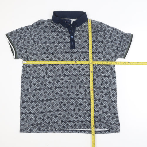 Bewley & Ritch Men's Blue Geometric 3XL Cotton Polo Shirt