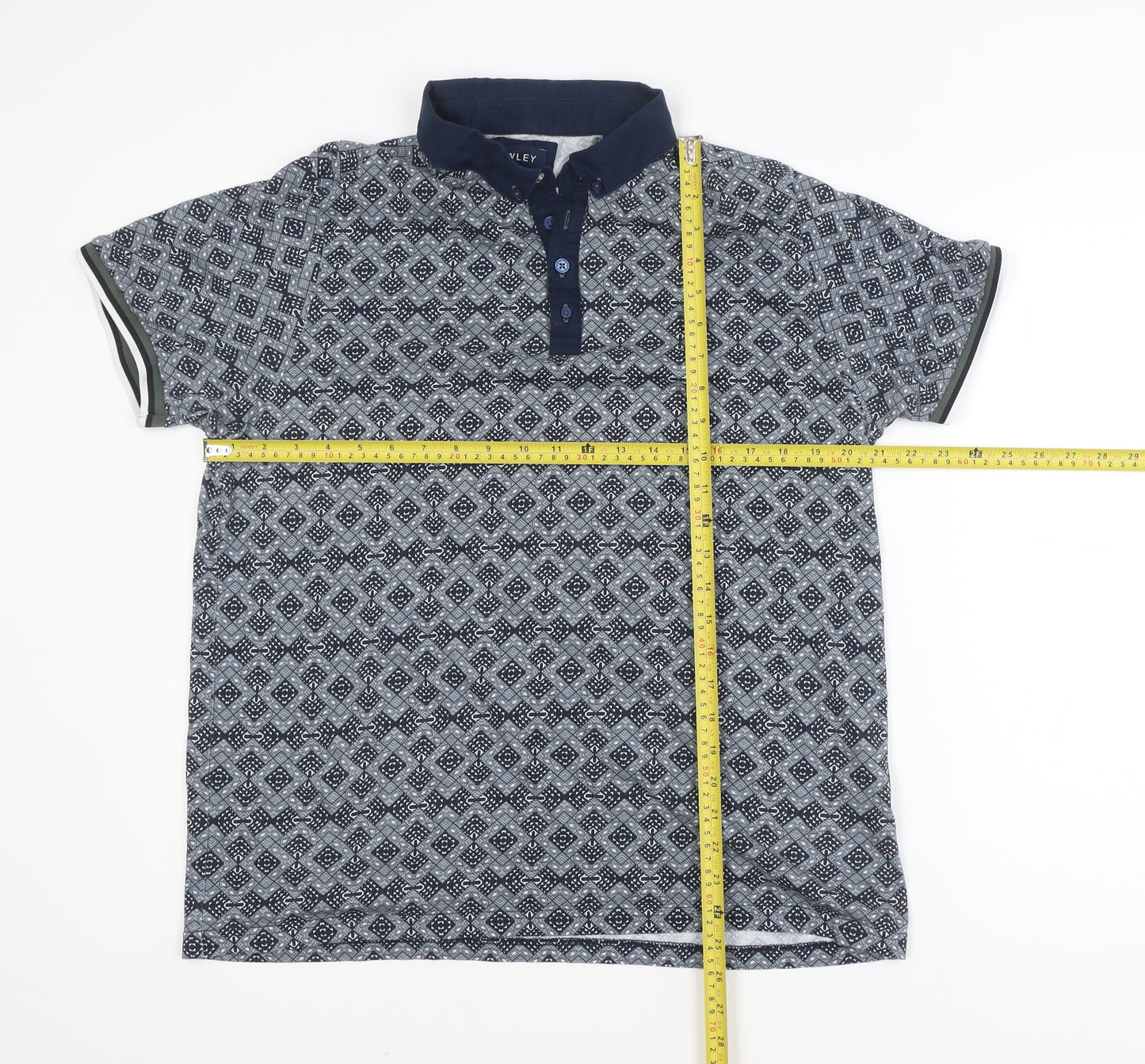 Bewley & Ritch Men's Blue Geometric 3XL Cotton Polo Shirt