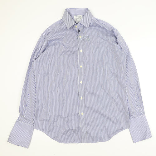 T.M. Lewin Men's Blue Striped Slim Fit Non-Iron Long Sleeve Shirt 16.5