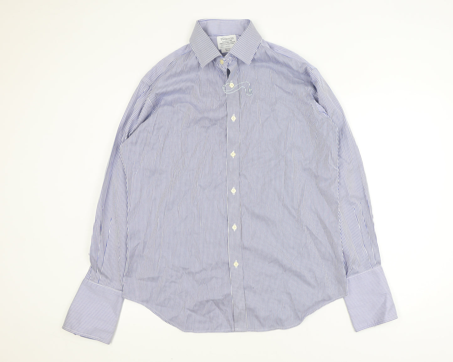 T.M. Lewin Men's Blue Striped Slim Fit Non-Iron Long Sleeve Shirt 16.5