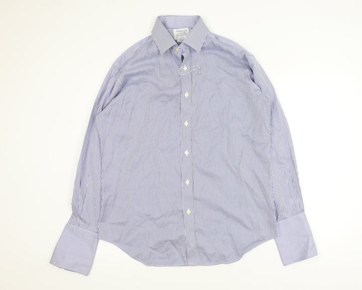 T.M. Lewin Men's Blue Striped Slim Fit Non-Iron Long Sleeve Shirt 16.5