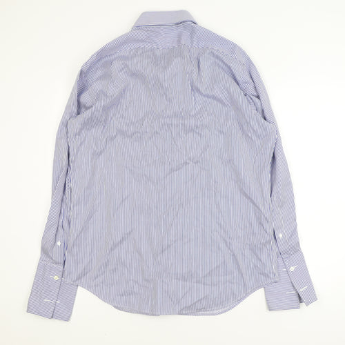T.M. Lewin Men's Blue Striped Slim Fit Non-Iron Long Sleeve Shirt 16.5