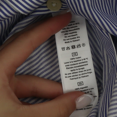 T.M. Lewin Men's Blue Striped Slim Fit Non-Iron Long Sleeve Shirt 16.5