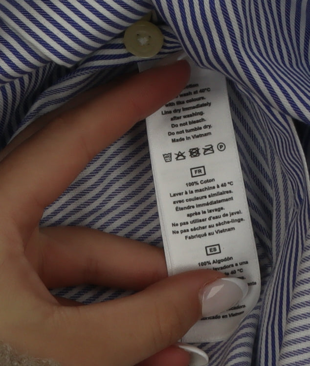 T.M. Lewin Men's Blue Striped Slim Fit Non-Iron Long Sleeve Shirt 16.5