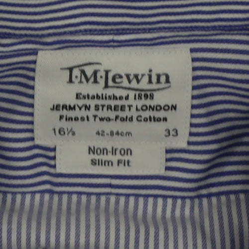 T.M. Lewin Men's Blue Striped Slim Fit Non-Iron Long Sleeve Shirt 16.5