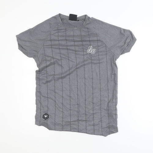 Bee Inspired Men's Grey Slim Fit Pinstripe T-Shirt XS