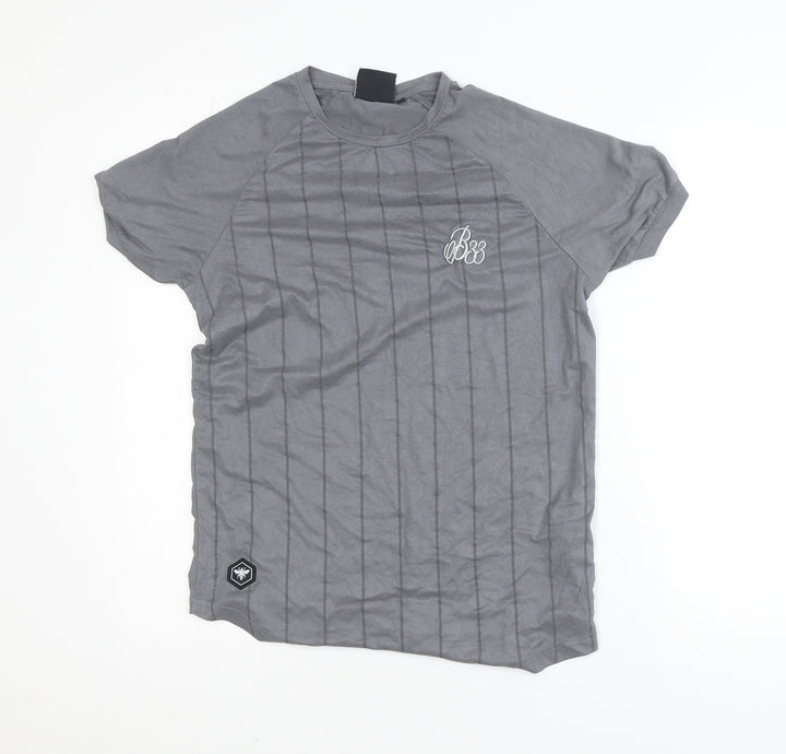 Bee Inspired Men's Grey Slim Fit Pinstripe T-Shirt XS
