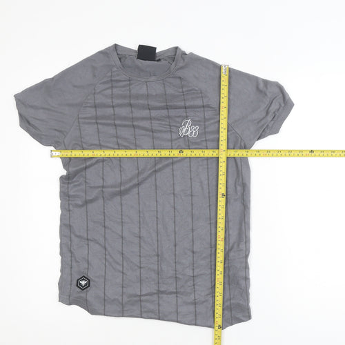 Bee Inspired Men's Grey Slim Fit Pinstripe T-Shirt XS