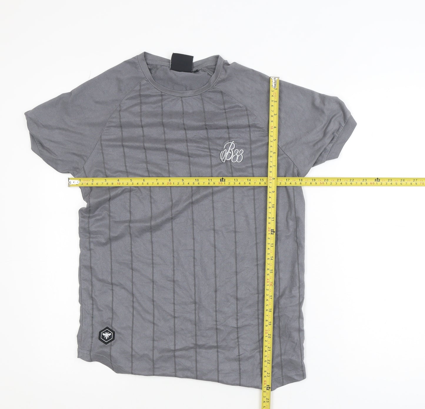 Bee Inspired Men's Grey Slim Fit Pinstripe T-Shirt XS