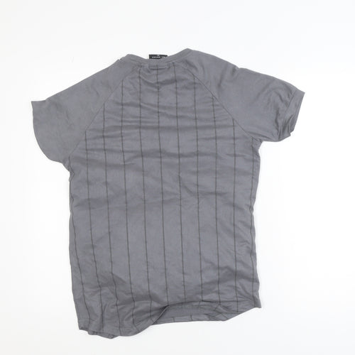 Bee Inspired Men's Grey Slim Fit Pinstripe T-Shirt XS