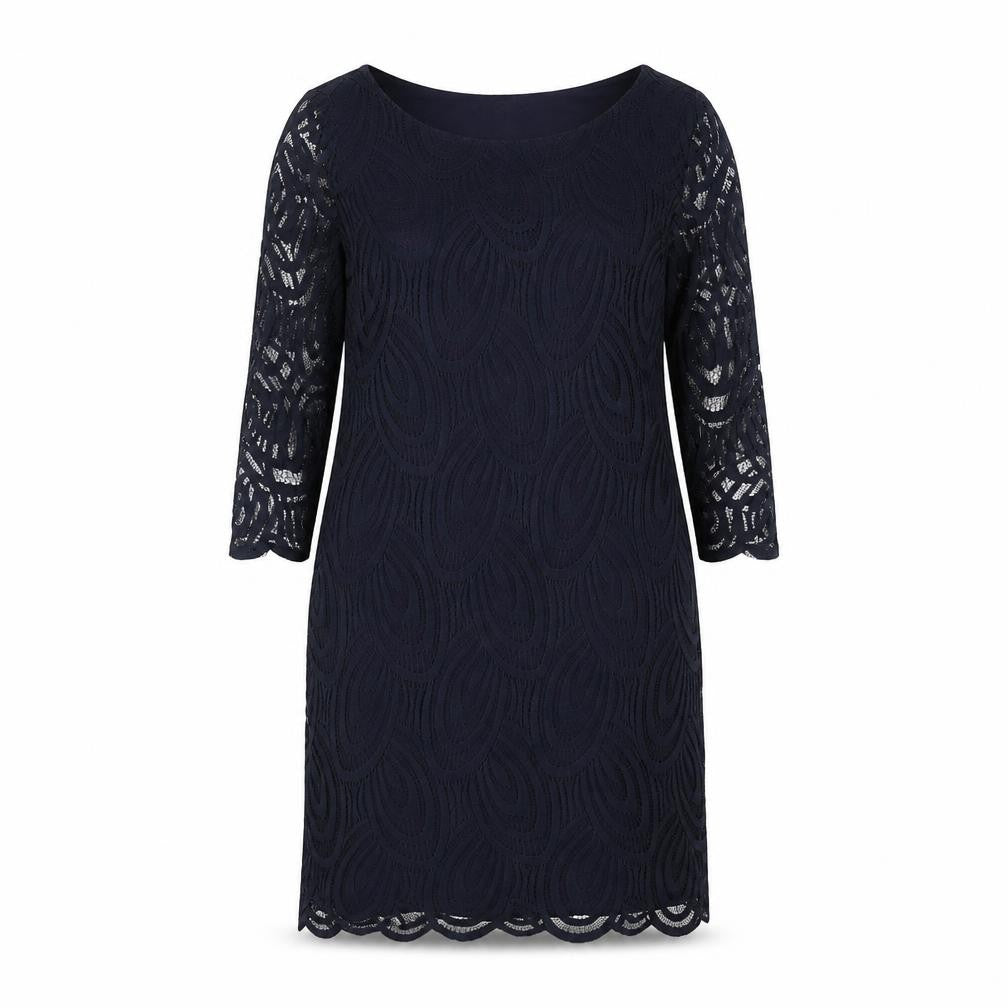 Wallis Women Blue Lace Sheath Dress Size 12 3/4 Sleeve
