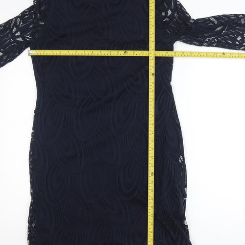 Wallis Women Blue Lace Sheath Dress Size 12 3/4 Sleeve