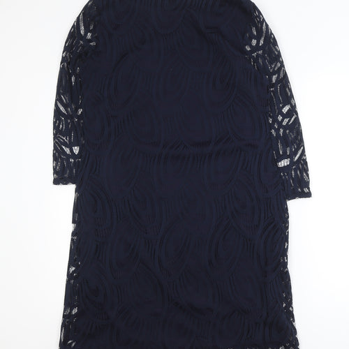 Wallis Women Blue Lace Sheath Dress Size 12 3/4 Sleeve